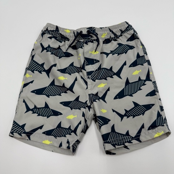 Tea Collection Toddler Boys Shark Print Swim Trunks Shorts 4T Grey Black Yellow - Picture 1 of 7